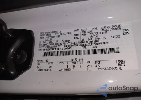 2015 Ford F-150 Xlt из США, поврежденный, VIN 1FTEW1EF5FFB00365